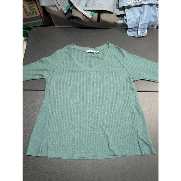 Calvin Klein Jeans Green Thermal Pullover Top Long Sleeve V Neck Women's Small - Picture 6 of 7